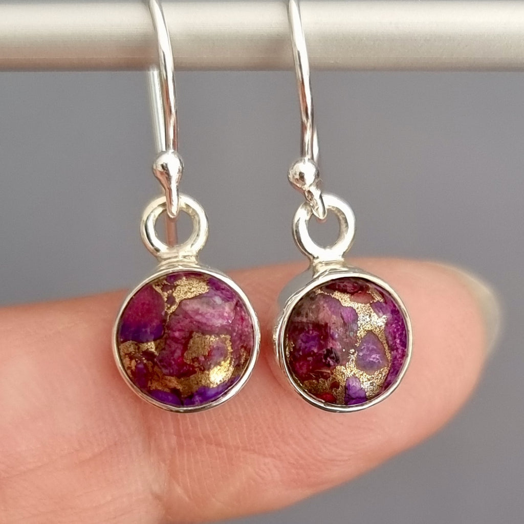 Purple Copper Turquoise Round 8mm 925 Silver Earrings, E13PCT