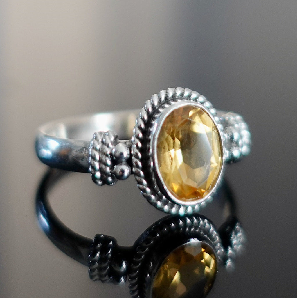 Small Oval Boho Citrine Ring, 925 Sterling Silver, November Birthstone, Yellow Gemstone Stacking Ring, 13th Anniversary, Mistry Gems, R5CIT