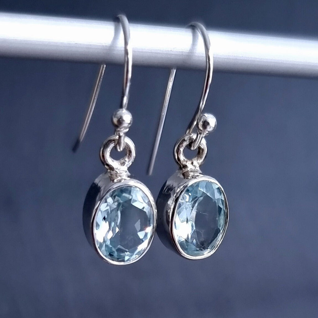 Small Oval Blue Topaz Earrings, 925 Sterling Silver, Stone 8mm x 6mm, Blue Gemstone Bridal Jewellery, November Birthstone, Mistry Gems, E7BT