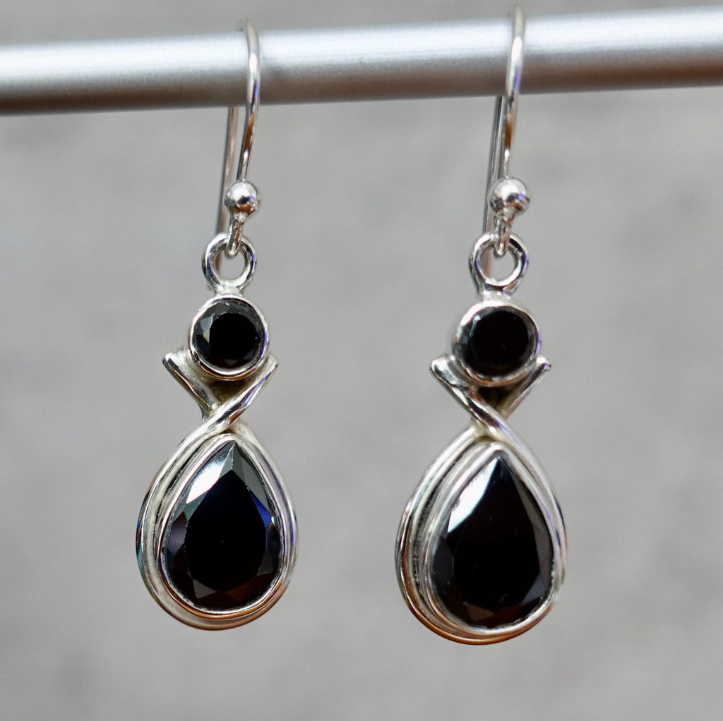 Elegant Facetted Black Onyx Earrings, 925 Sterling Silver Dangly Earrings, 7th Anniversary Gift for Her, Boho Jewellery, Mistry Gems, E1OF