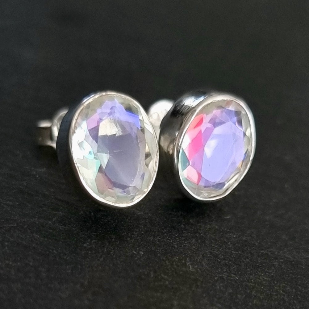 Large Oval Mystic Mercury Mist Topaz Stud Earring, 925 Sterling Silver, FQZS6