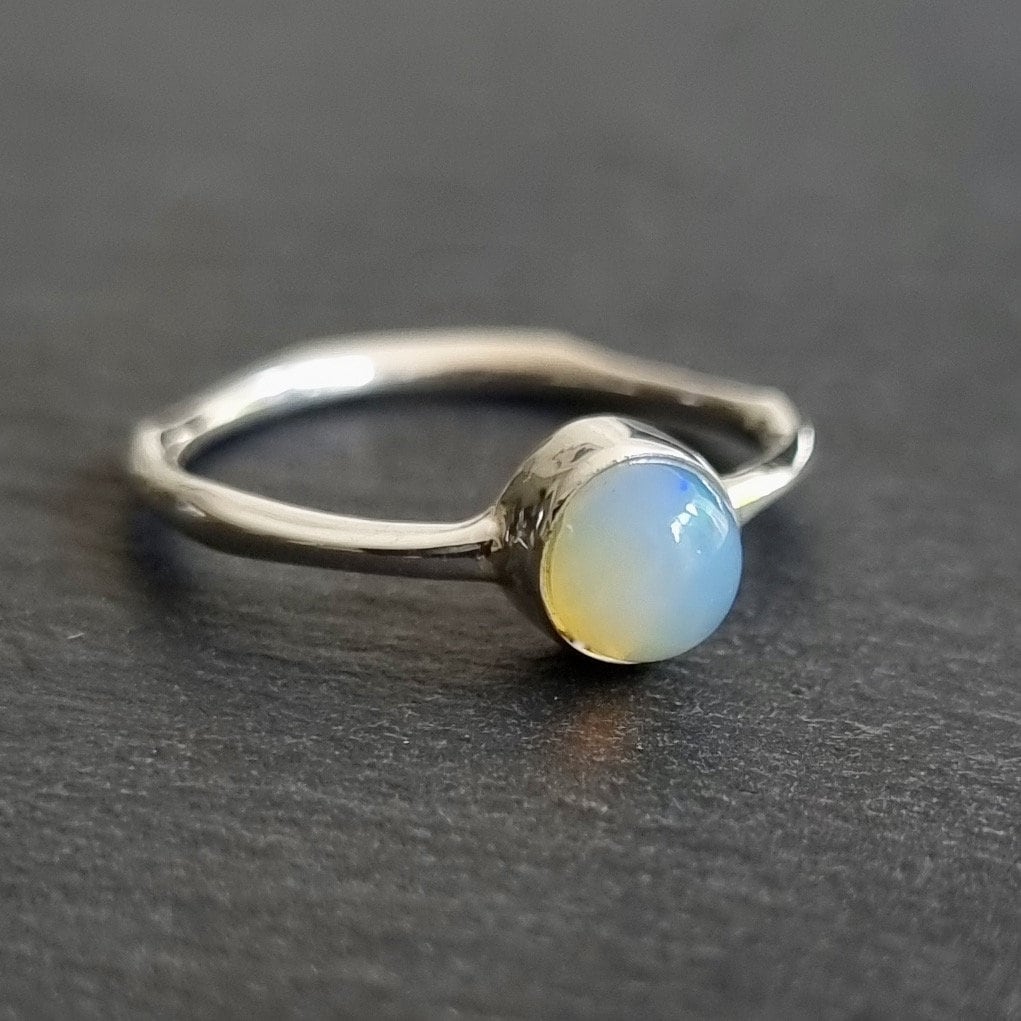 Round Ethiopian Welo Opal Stacking Ring, 925 Sterling Silver, Multicolored Gemstone, October Birthstone, Mistry Gems, R43