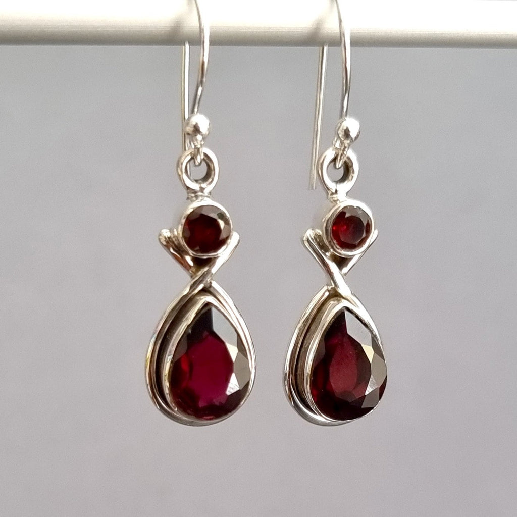 Facetted Garnet Multistone Teardrop Sterling Silver Earrings, E1GF