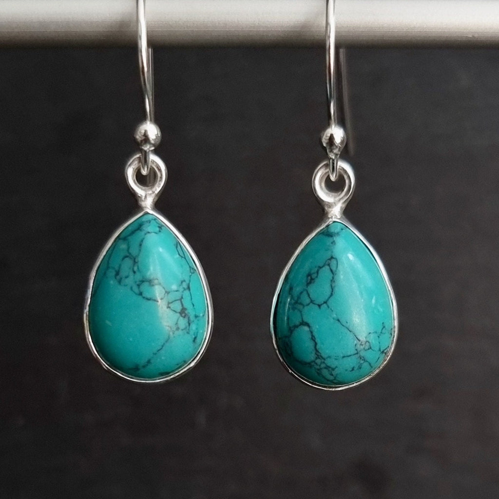 Large Teardrop Turquoise Sterling Silver Earrings, 14mm x 10mm, E11T