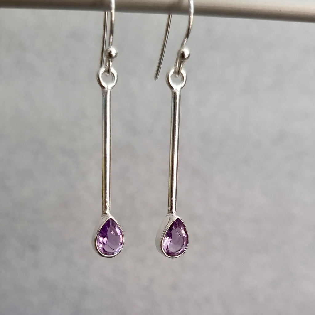 Long Teardrop Facetted Amethyst 925 Sterling Silver Earrings, E15AF