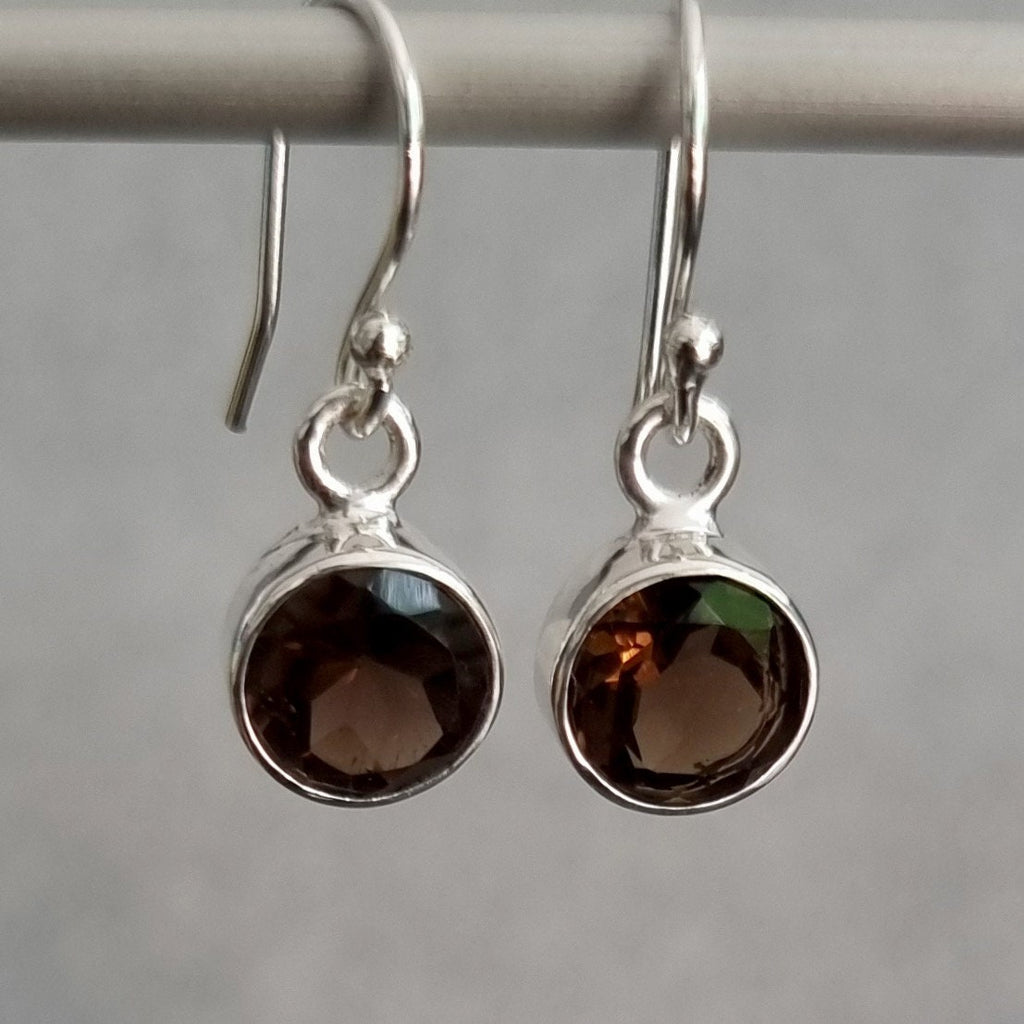 Small 8mm Round Smoky Quartz 925 Silver Earrings, E13SQ