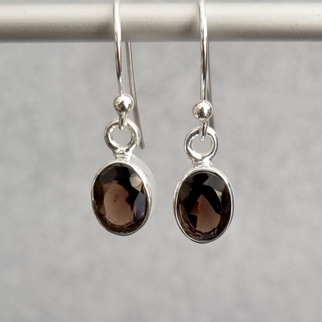 Small Oval Smoky Quartz 925 Sterling Silver Earrings, 8mm x 6mm, E7SQ