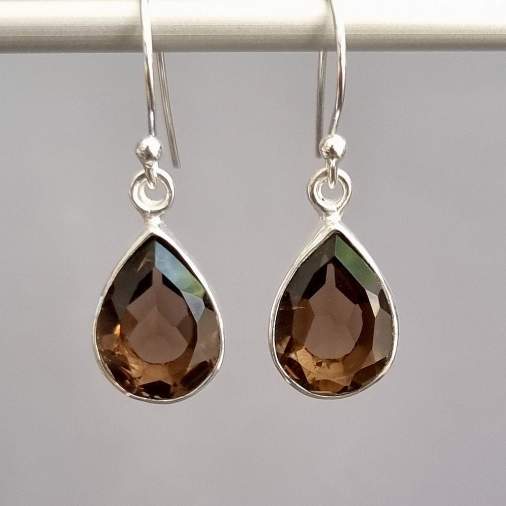 Large Teardrop Smoky Quartz Sterling Silver Earrings, 14mm x 10mm, E11SQ