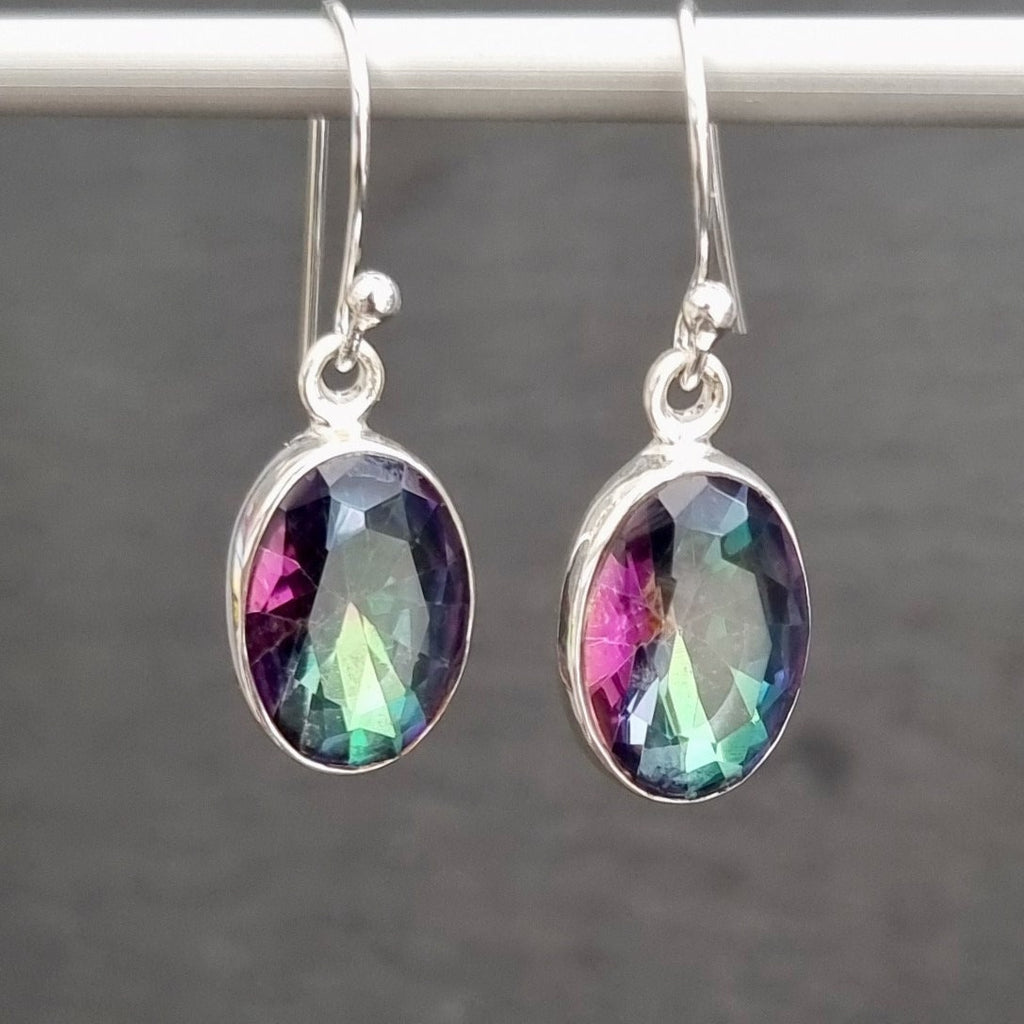 Large Oval Mystic Topaz 925 Sterling Silver Earrings, 14mm x 10mm, E2MT