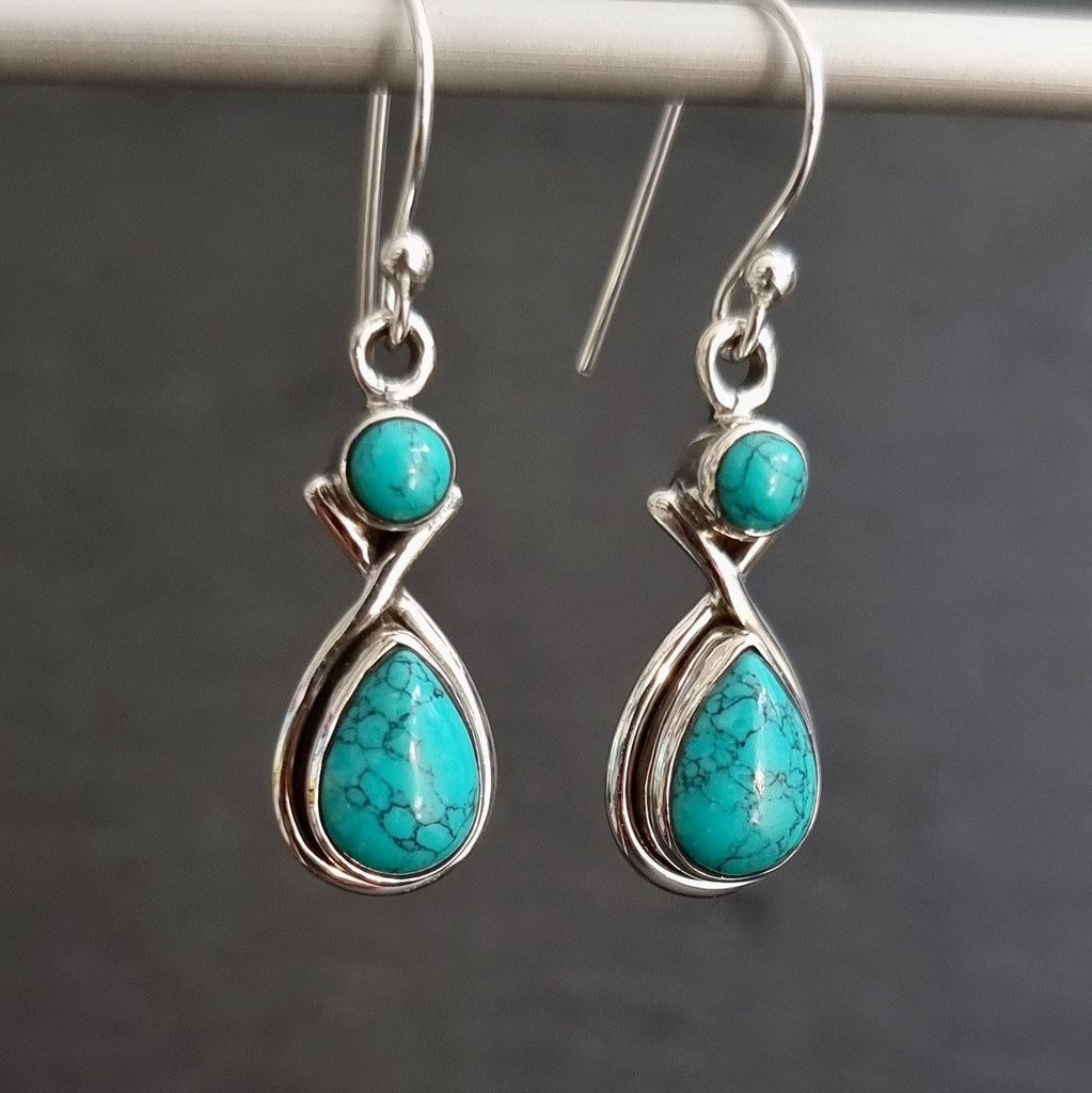 Turquoise Multi Stone Teardrop 925 Sterling Silver Earrings, E1T