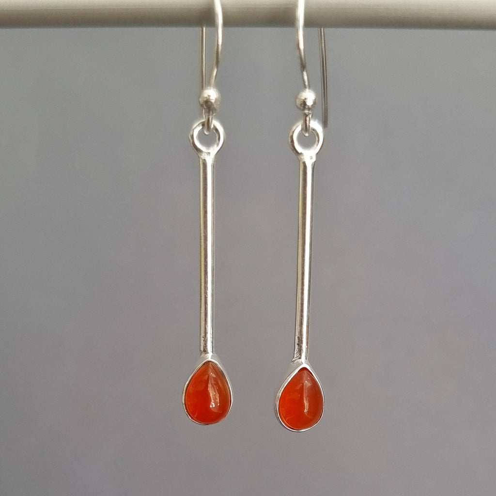 Long Teardrop Carnelian 925 Sterling Silver Earrings, E15CARN