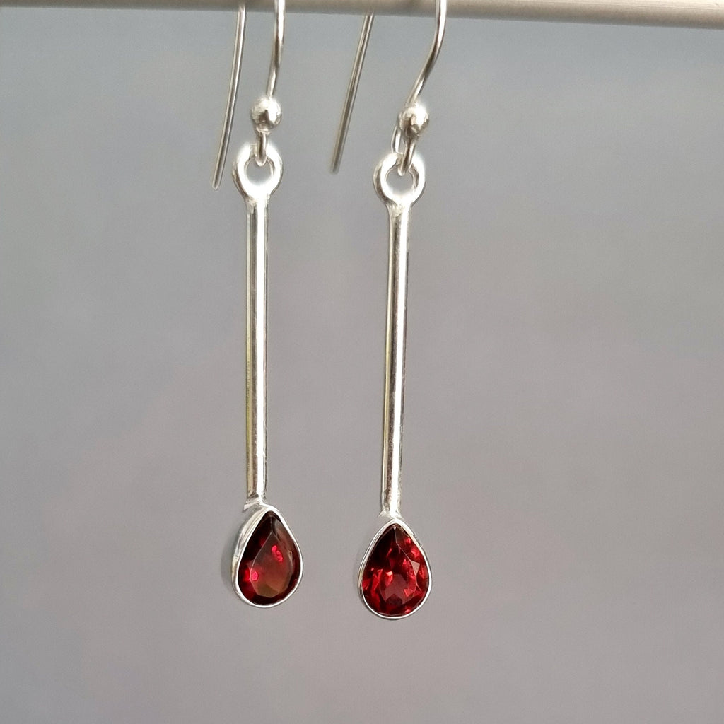 Long Teardrop Facetted Garnet 925 Sterling Silver Earrings, E15GF