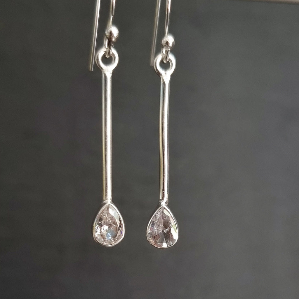 Long Teardrop Cubic Zirconia 925 Sterling Silver Earrings, E15CZ