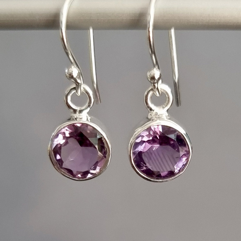 Small 8mm Round Facetted Amethyst 925 Silver Earrings, E13AF