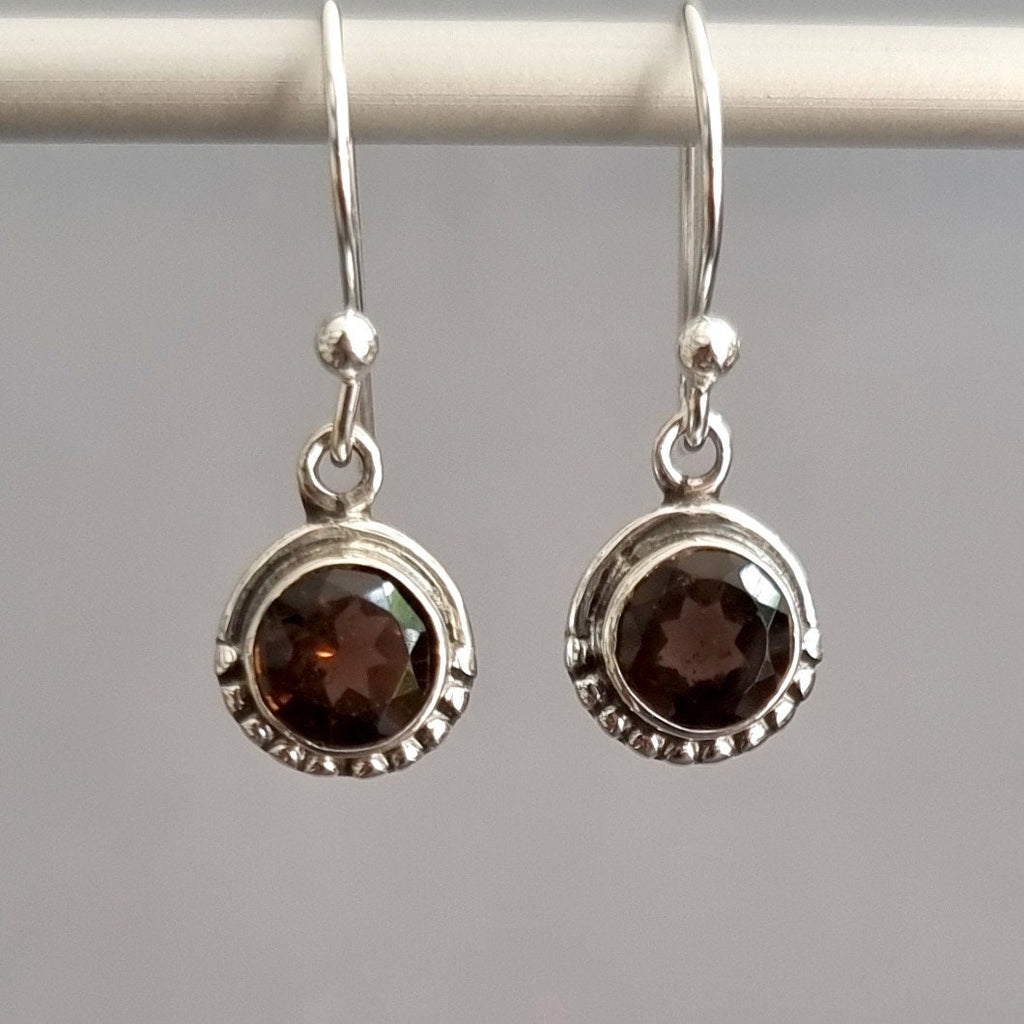 Dainty Boho Round 6mm Smoky Quartz Sterling Silver Earrings, E86SQ