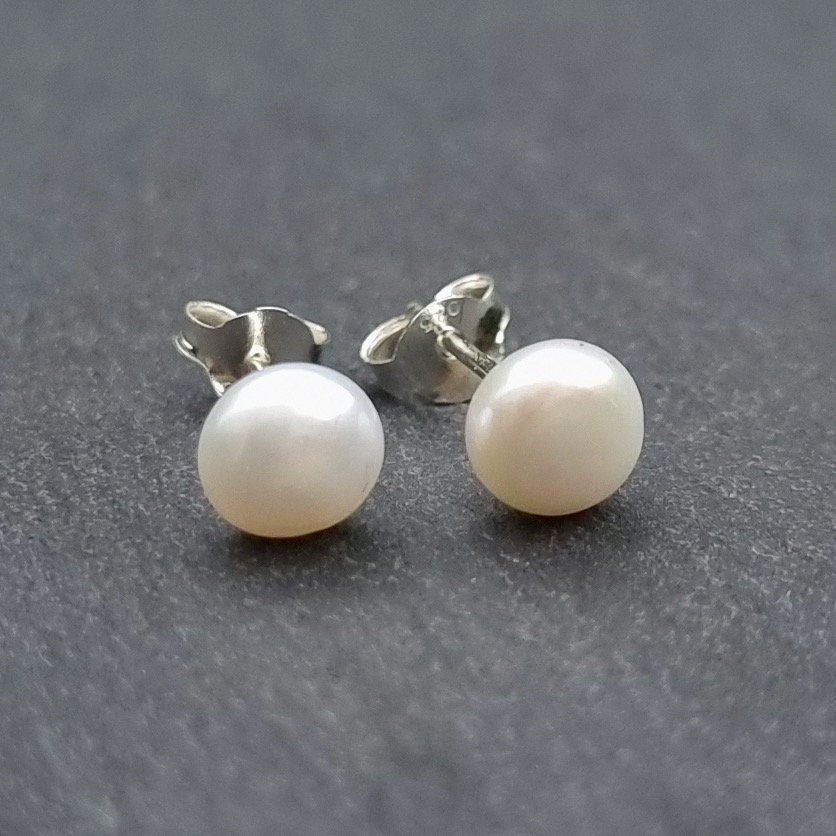 Elegant 6mm Round Cultured Pearl 925 Silver Studs, S17