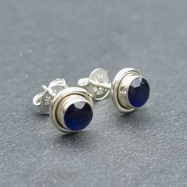 Elegant Small Round Sapphire 925 Sterling Silver Studs, S16S