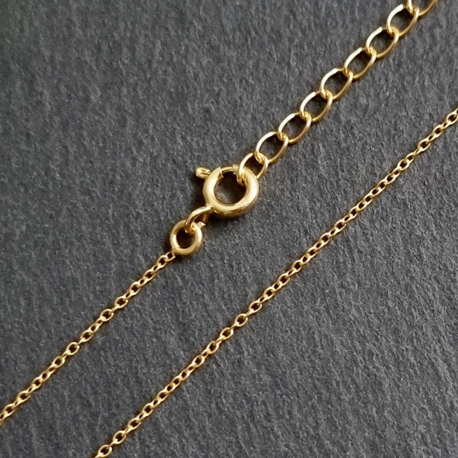 Adjustable 1 Micron Gold Plated 0.6mm Curb Chain, 925 Sterling Silver, 16" 18" inch 40cm, 45cm, Delicate Gold Chain, Mistry Gems, SC23