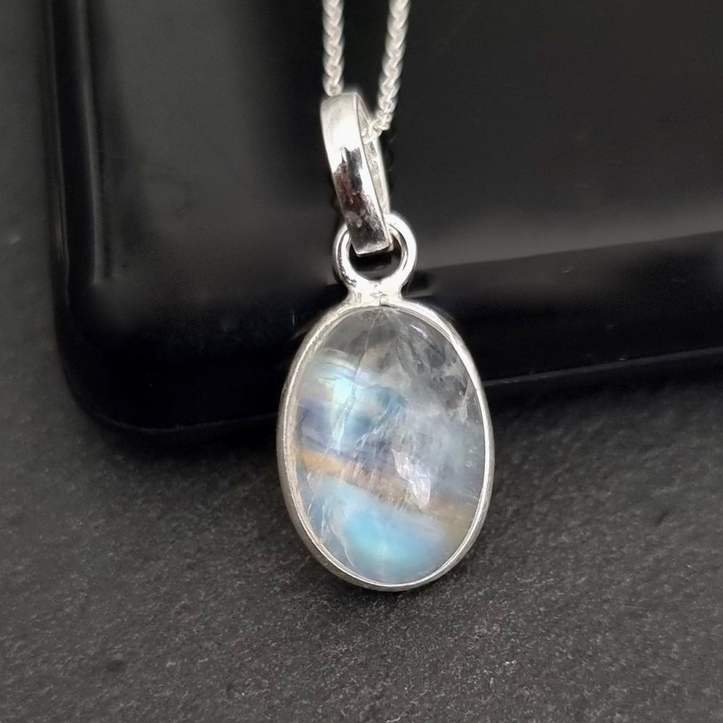 Unisex Oval Moonstone Pendant, 925 Sterling Silver, Bezel Set Stone Size 14mm x 10mm, June Birthstone, Bridal Necklace, Mistry Gems, P8SM