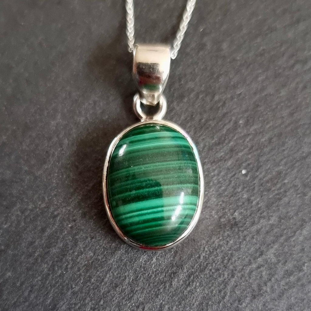 Small Oval Malachite 925 Sterling Silver Pendant, Stone Size 15mm x 12mm, P10MAL