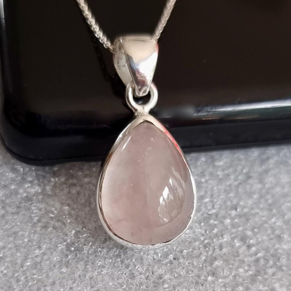 Small Teardrop Rose Quartz 925 Sterling Silver Pendant, Stone Size 16mm x 12mm, P11RQ