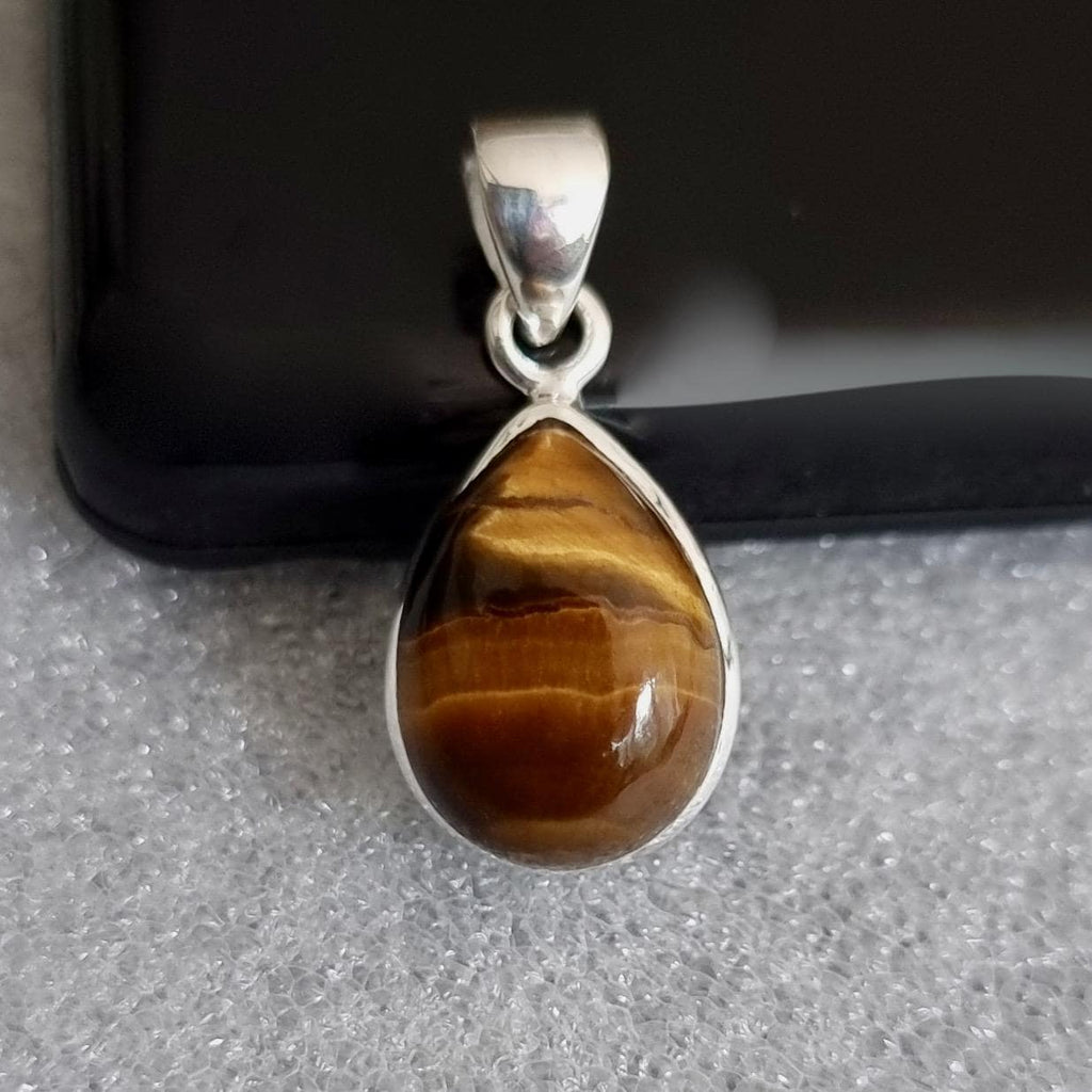 Unisex Small Teardrop Tigers Eye 925 Sterling Silver Pendant, Stone Size 16mm x 12mm, P11TE