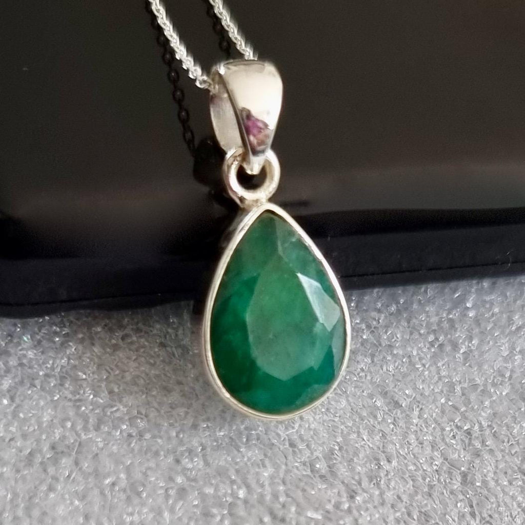 Small Teardrop Emerald 925 Sterling Silver Pendant, Stone Size 14mm x 10mm, P11EM