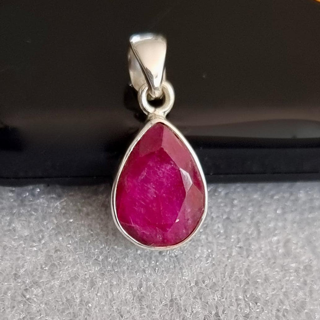 Small Teardrop Ruby 925 Sterling Silver Pendant, Stone Size 14/16mm x 10/12mm, P11R