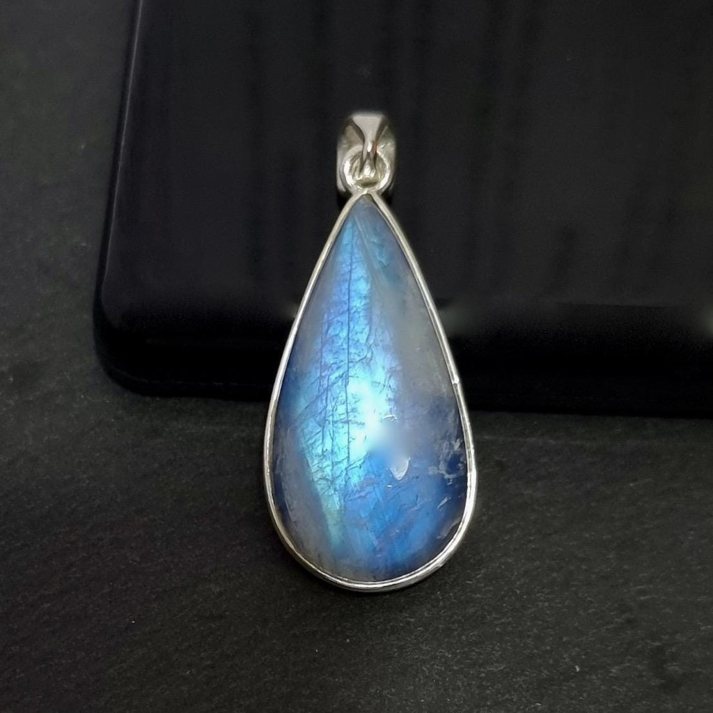 Elegant Long Teardrop Blue Moonstone 925 Sterling Silver Pendant, MP8