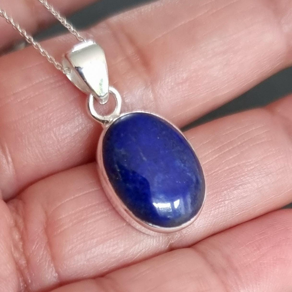 Unisex Small Oval Lapis Lazuli 925 Sterling Silver Pendant, Stone Size 15mm x 12mm, P10LL