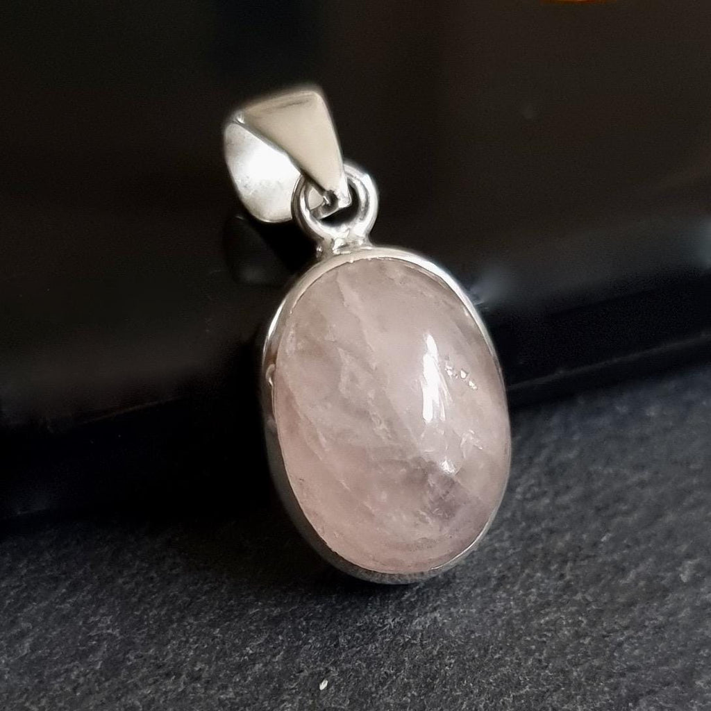 Small Oval Rose Quartz 925 Sterling Silver Pendant, Stone Size 15mm x 12mm, P10RQ