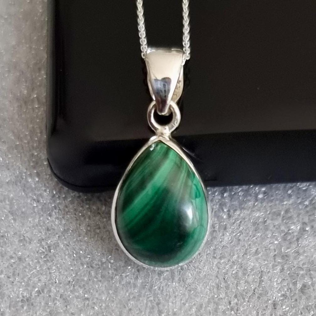 Small Teardrop Malachite 925 Sterling Silver Pendant, Stone Size 16mm x 12mm, P11MAL