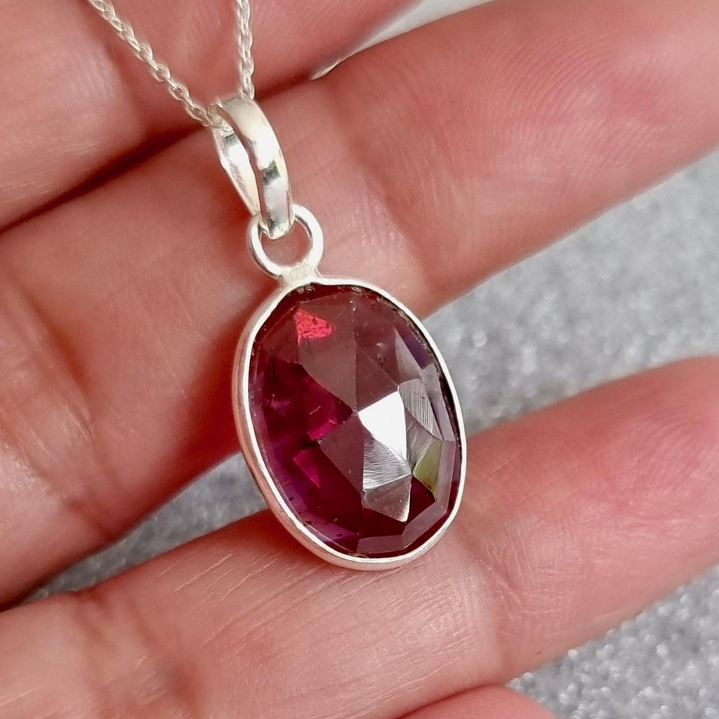 Dainty Oval Facetted Garnet 925 Sterling Silver Pendant, Stone Size 15mm x 11mm, P12G