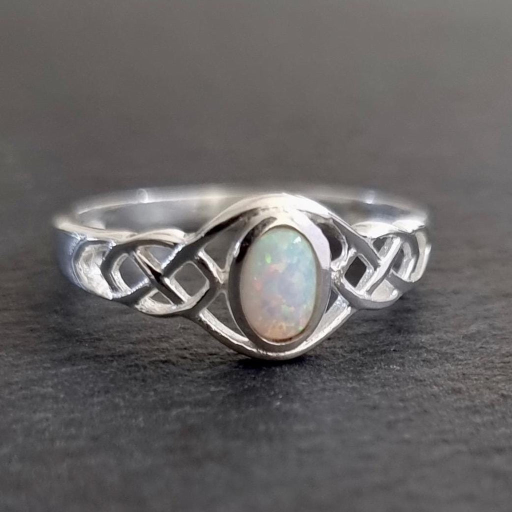 Celtic Knot White Opal Ring, 925 Sterling Silver Ring, October Birthstone, Celtic Weave Ring, Pagan Ring, Boho Ring, Mistry Gems, R33WOP