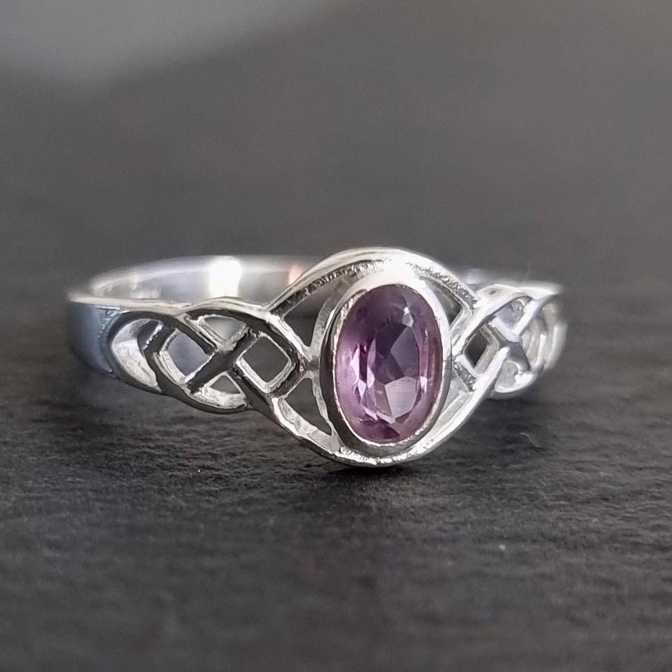 Celtic Knot Facetted Amethyst Ring, 925 Sterling Silver, February Birthstone, 6th Anniversary Gift, Purple Engagement Ring, Mistry Gems,R33A