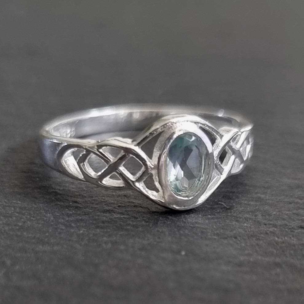 Silver Celtic Knot Blue Topaz Ring, 925 Sterling Silver Pagan Wiccan Ring, 4th Anniversary Gift, November Birthstone, Mistry Gems, R33BT