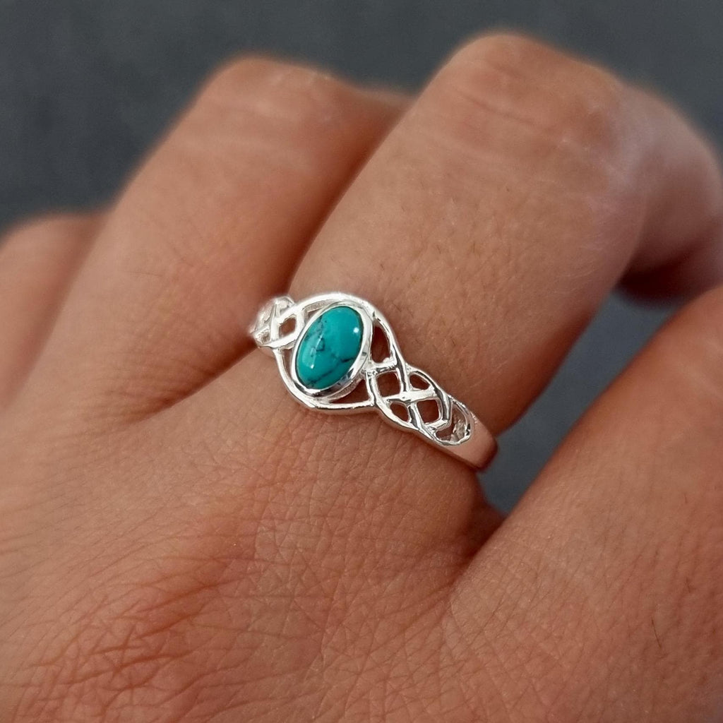 Silver Celtic Knot Turquoise Ring, 925 Sterling Silver, December Birthstone, 11th Anniversary, Celtic Weave Pagan Ring, Mistry Gems, R33T