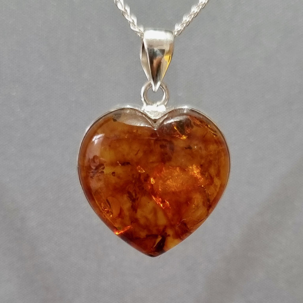 Large Chunky Heart 925 Sterling Silver Baltic Amber Pendant, AMBP3