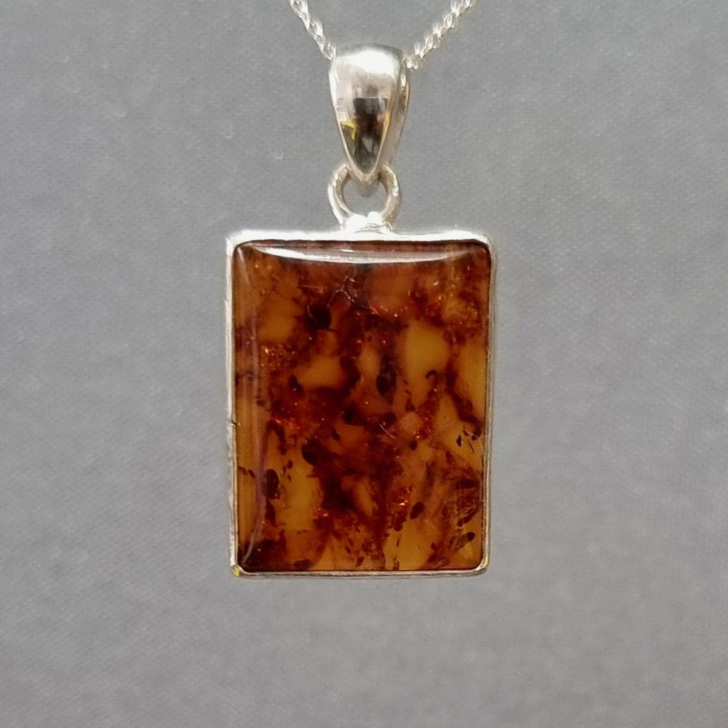 Large Rectangle 925 Sterling Silver Baltic Amber Pendant, AMBP5