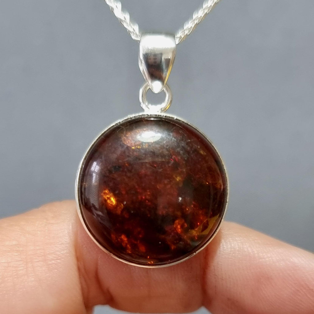 Large Chunky Round Baltic Amber 925 Sterling Silver Pendant, AMBP7