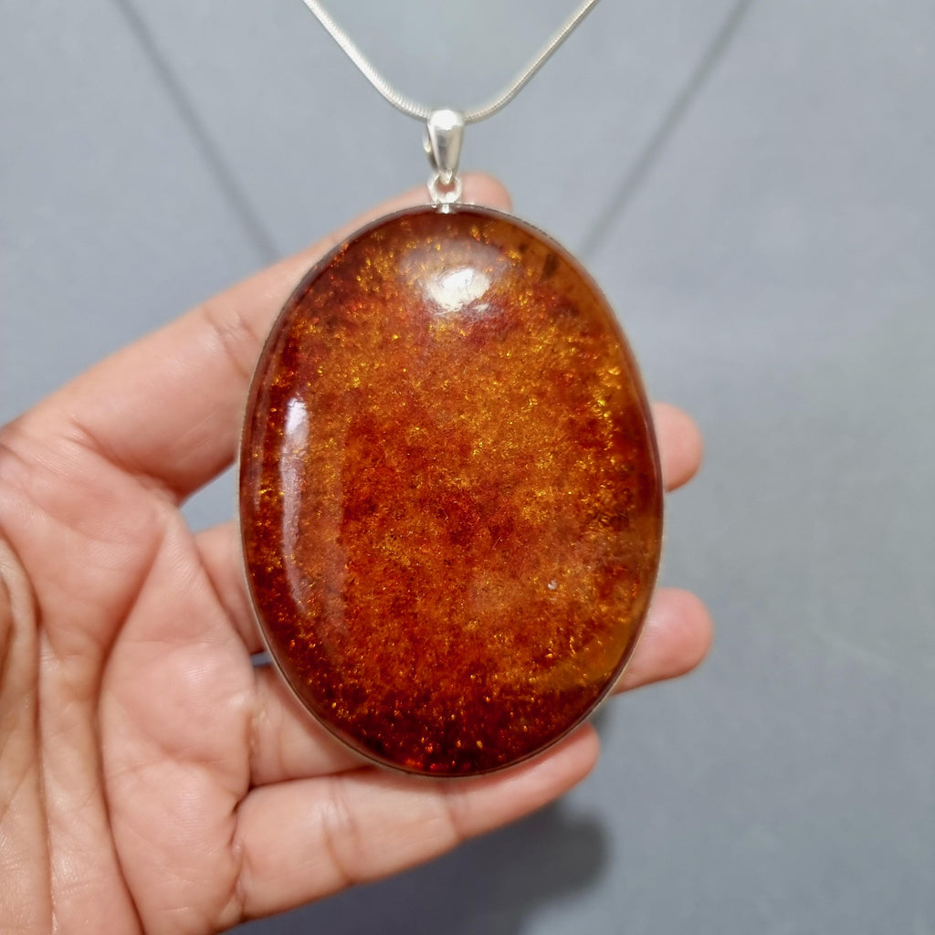 IMPERFECT HUGE Oval Chunky 925 Sterling Silver Baltic Amber Pendant, AMBP1