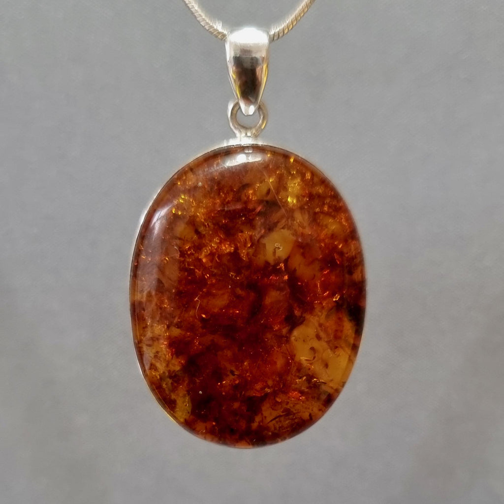 Large Chunky Oval Baltic Amber 925 Sterling Silver Pendant, AMBP8