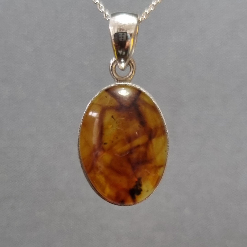 Small Oval Baltic Amber 925 Sterling Silver Pendant, AMBP12