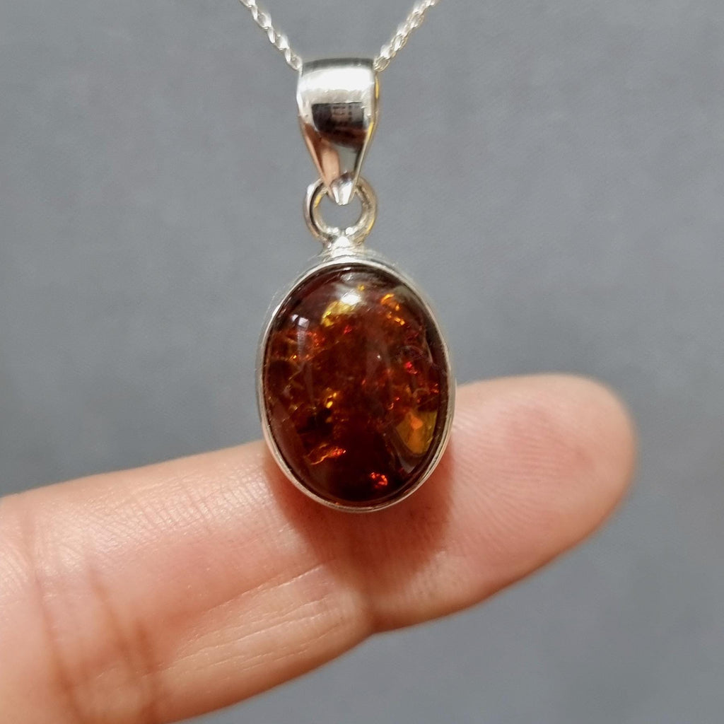 Small Chunky Oval Baltic Amber 925 Sterling Silver Pendant, AMBP13