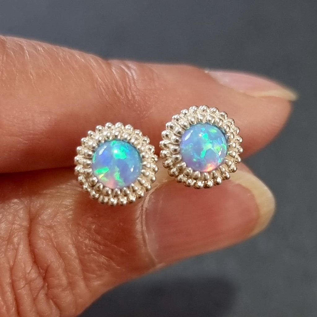 Large Round Blue Opal Studs Earrings, 925 Sterling Silver, S773BOP