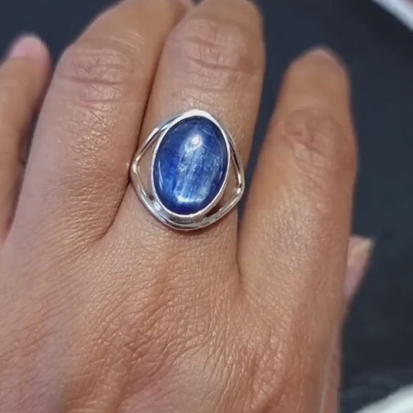 Large Oval Blue Kyanite Ring, 925 Sterling Silver, Stone Size 15mm x 12mm, Denim Blue Gemstone, Statement Engagement Ring, Mistry Gems,R80KS