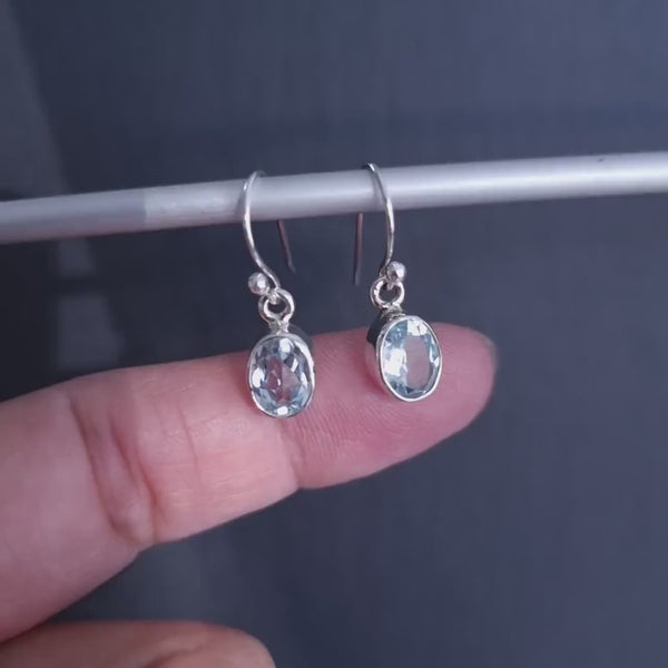 Small Oval Blue Topaz Earrings, 925 Sterling Silver, Stone 8mm x 6mm, Blue Gemstone Bridal Jewellery, November Birthstone, Mistry Gems, E7BT