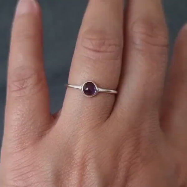 Amethyst Ring, 5mm Round 925 Stacking Ring, Solitaire Ring, Engagement Ring, February Birthstone, Purple Gemstone, Mistry Gems, R10A5