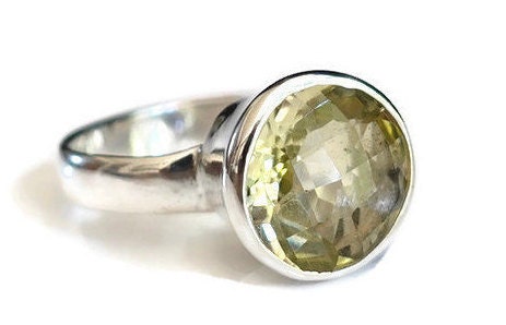 Large Round Facetted Lemon Topaz 925 Sterling Silver Ring, R108