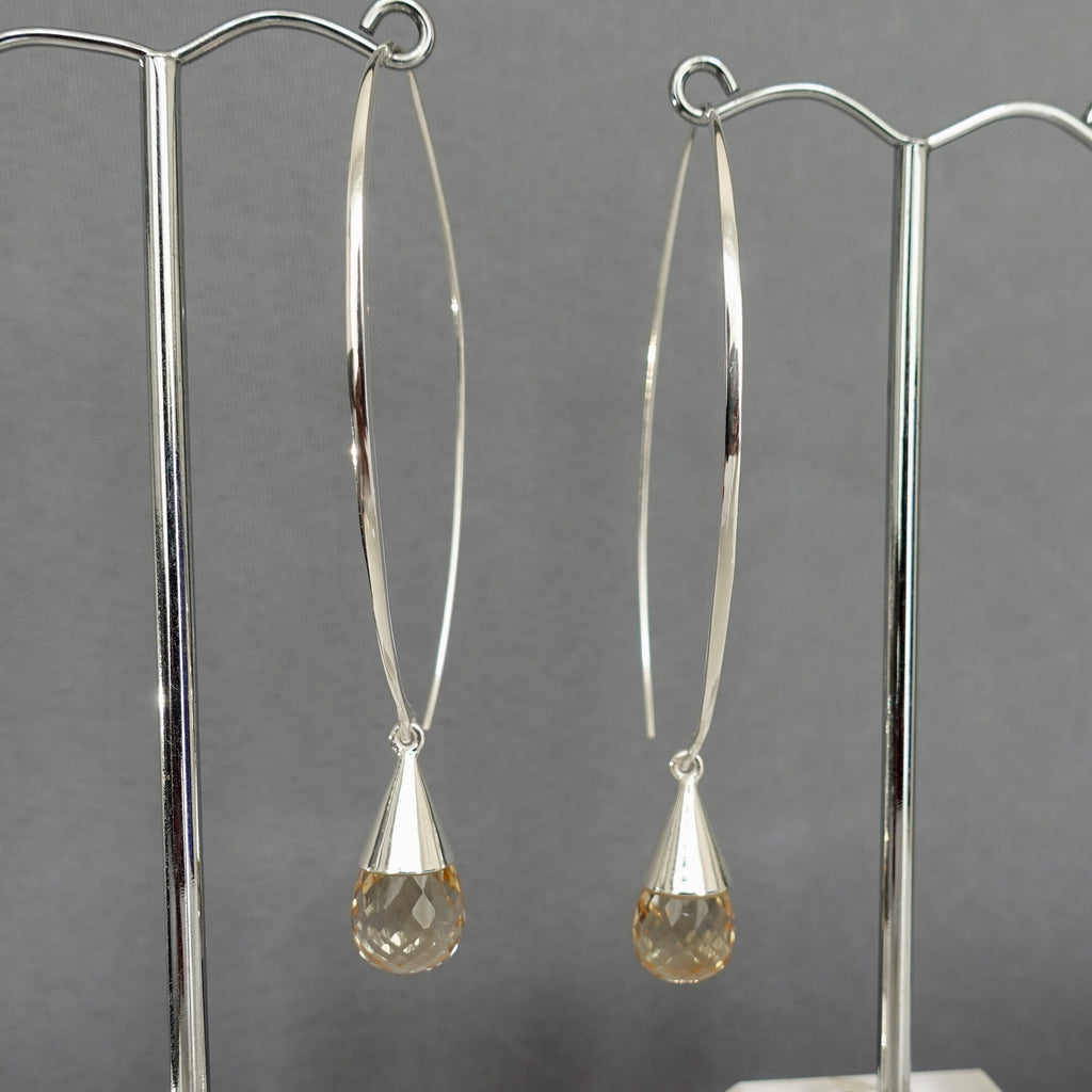 Designer Citrine Hoop Thread Through 925 Silver Earrings, E25CIT